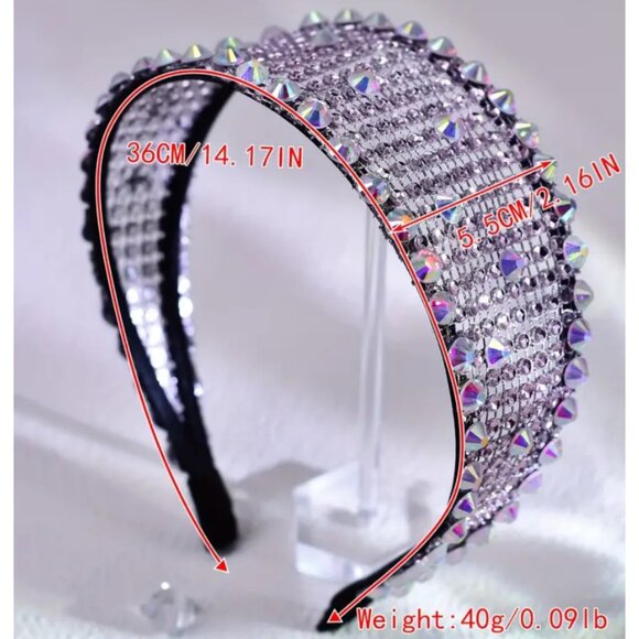 Wide Rhinestone Headband for Women & Girls – Iridescent Crystal Statement Hair - Picture 4 of 5